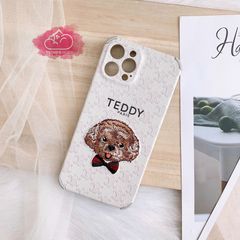 CASE iPhone Chó TEDDY Thêu Nhám Thắt Nơ Kute