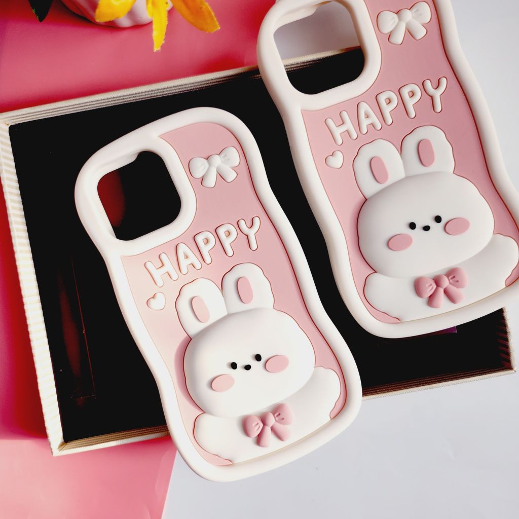 Case Ốp điện thoại iPhone Thỏ Hồng Happy Su dẻo Silicone Chống Shock Chống bẩn iPhone 11/12/13/14/Pro/Promax