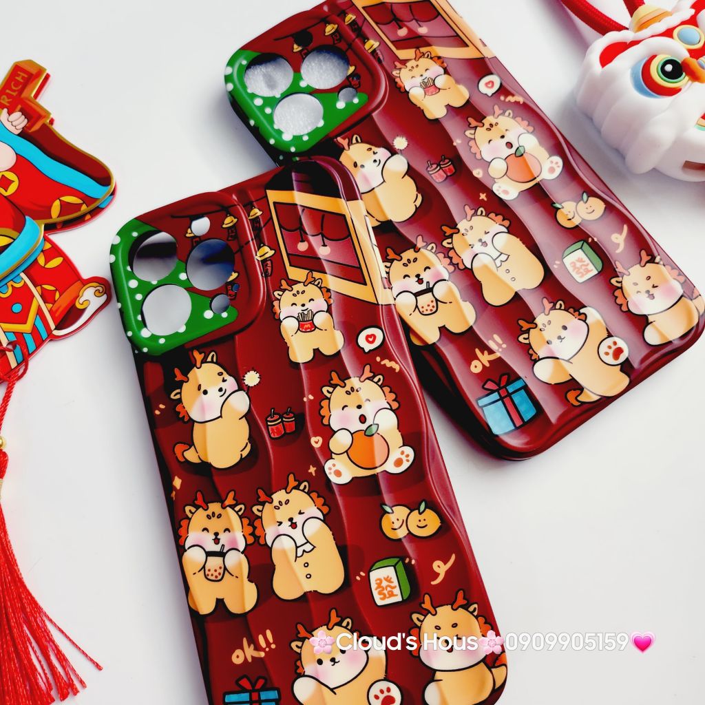 Case Ốp điện thoại iPhone Rồng nhám gợn sóng iPhone 11/12/13/14/15/Pro/Promax TẾT