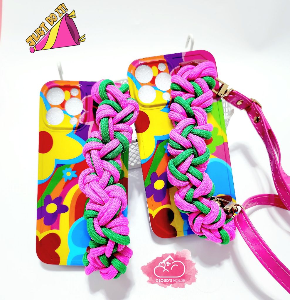 Case Ốp điện thoại iPhone Hoa sặc sỡ Dây tua rua Hồng Có dây đeo iPhone 11/12/13/14/Pro/Promax
