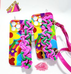 Case Ốp điện thoại iPhone Hoa sặc sỡ Dây tua rua Hồng Có dây đeo iPhone 11/12/13/14/Pro/Promax