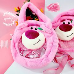 Túi đeo chéo Gấu dâu Lotso Trong Hồng nhạt 3D Nổi