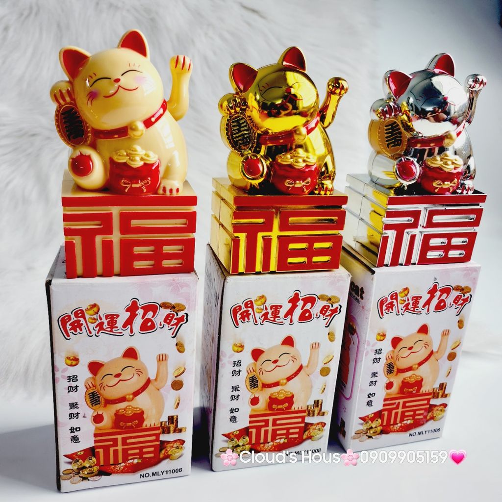 MÈO THẦN TÀI Đế Chữ Tàu - Mèo May Mắn - TẾT Size Nhỏ