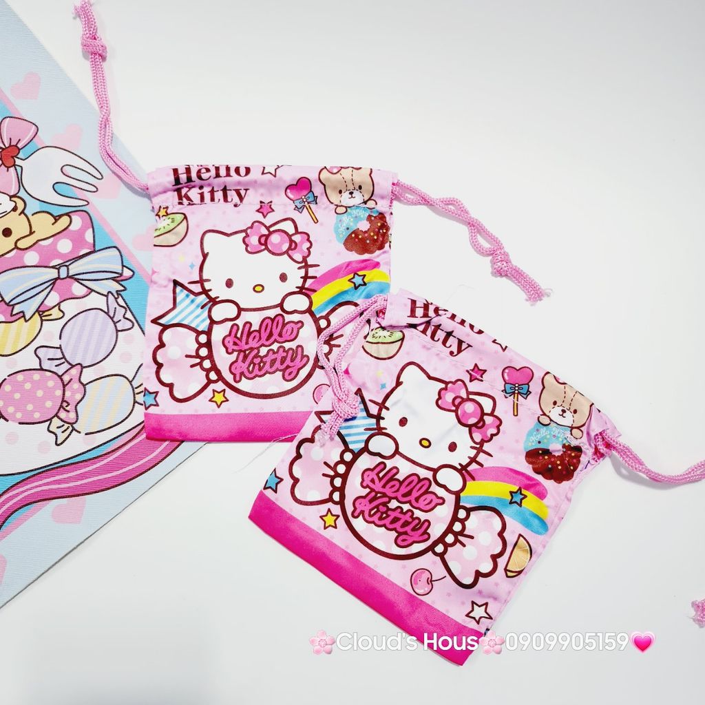 Túi Vải Dây Rút mini Hello Kitty & Doraemon