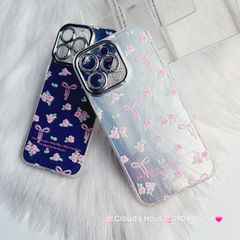 Case Ốp điện thoại iPhone Gương Nơ Hoa Camera đính đá kèm bảo vệ camera hologram iPhone 11/12/13/14/15/Pro/Promax
