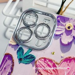 Case Ốp điện thoại iPhone Hoa To Hologram Nền Tím Đính đá Camera iPhone 11/12/13/14/15/Pro/Promax