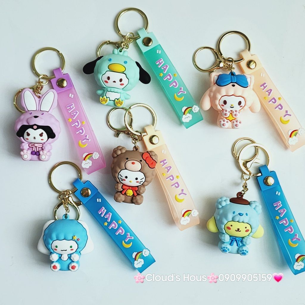 Móc khóa Gấu và Thỏ đầu xù Happy