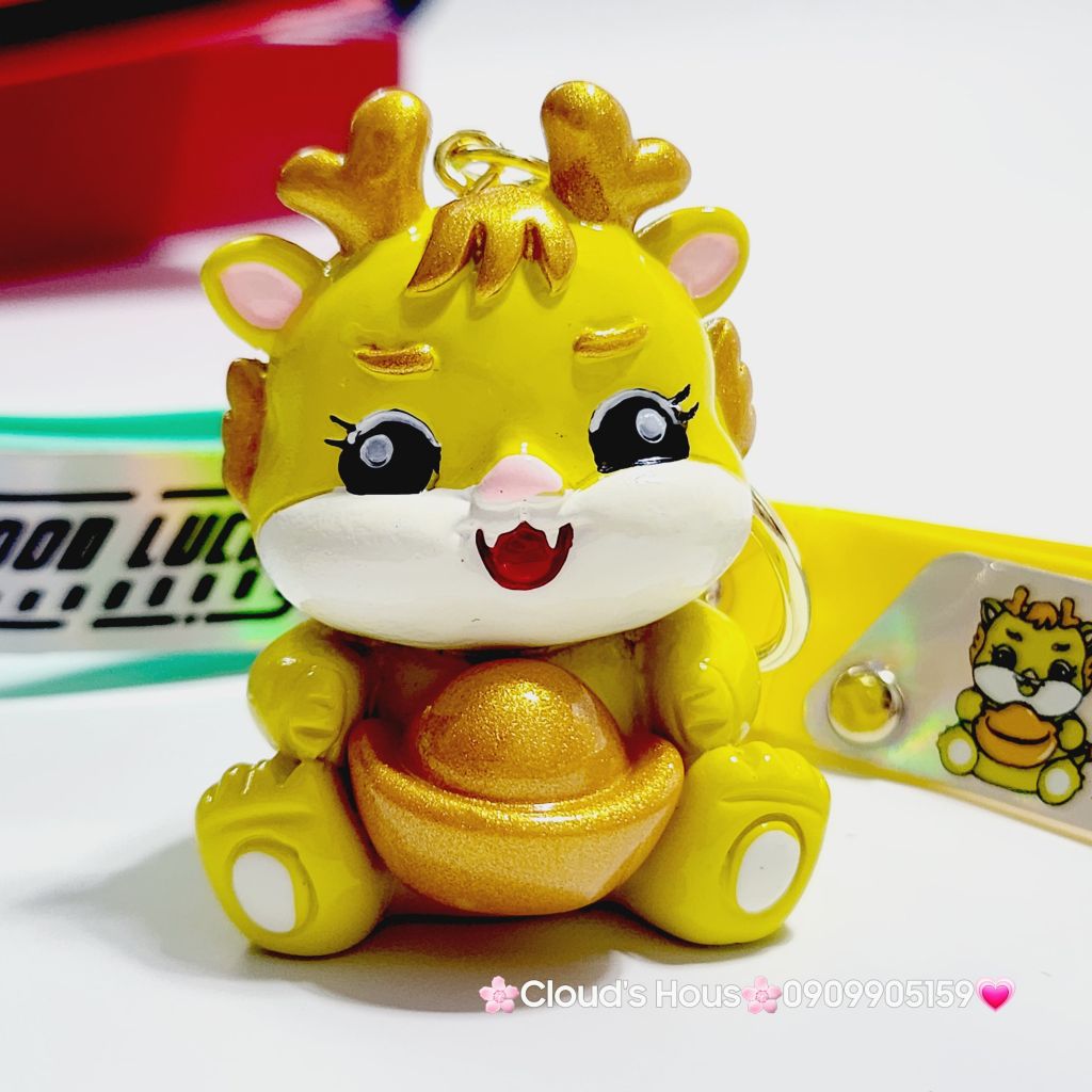 Móc Khóa Rồng Cầm Thỏi Vàng TẾT - Dây Good Luck