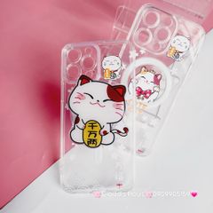 Case Ốp điện thoại iPhone Trong Magsafe Mèo may mắn Cute Cat kèm Popsocket iPhone 11/12/13/14/15/Pro/Plus/Promax - TẾT