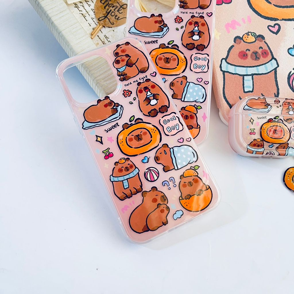 Case Ốp điện thoại iPhone Chuột Capybara 3D Bóng Kute iPhone 12/13/14/15/Pro/Promax