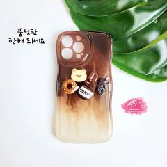 Case Ốp điện thoại iPhone CHỐNG SHOCK ICON 3D NỔI CÀ PHÊ nâu Chất phao Viền gợn sóng iPhone 11/12/13/14/Plus/Pro/Promax