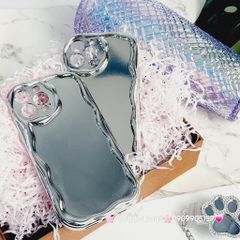 Case Ốp điện thoại iPhone Gương ánh bạc viền gợn sóng iPhone X/XSM/11/12/13/14/15/Pro/Promax