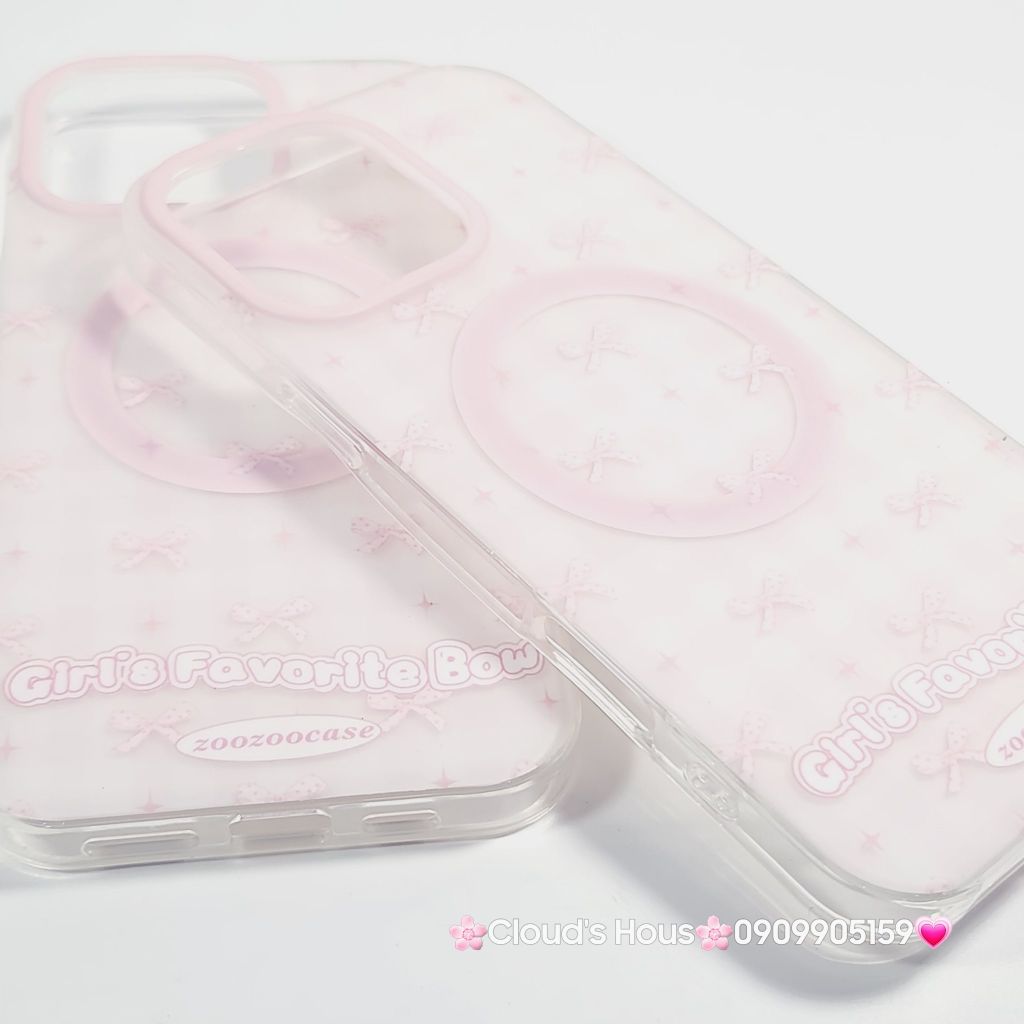 Case Ốp điện thoại iPhone Magsafe Nền Hồng Nơ Hồng Girl's Favorite Bow ZoozooCase iPhone 12/13/14/15/16/Pro/Promax