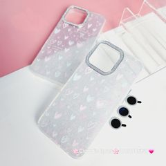 Case Ốp điện thoại iPhone Trái Tim nền Trong Bling Bling kèm Cường lực Camera lấp lánh iPhone 11/12/13/14/15/Pro/Promax