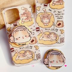 Case Ốp điện thoại iPhone Mèo Mập Lười Nice Day Kèm Popsocket Magsafe Nam Châm iPhone 11/12/13/14/15/Pro/Promax