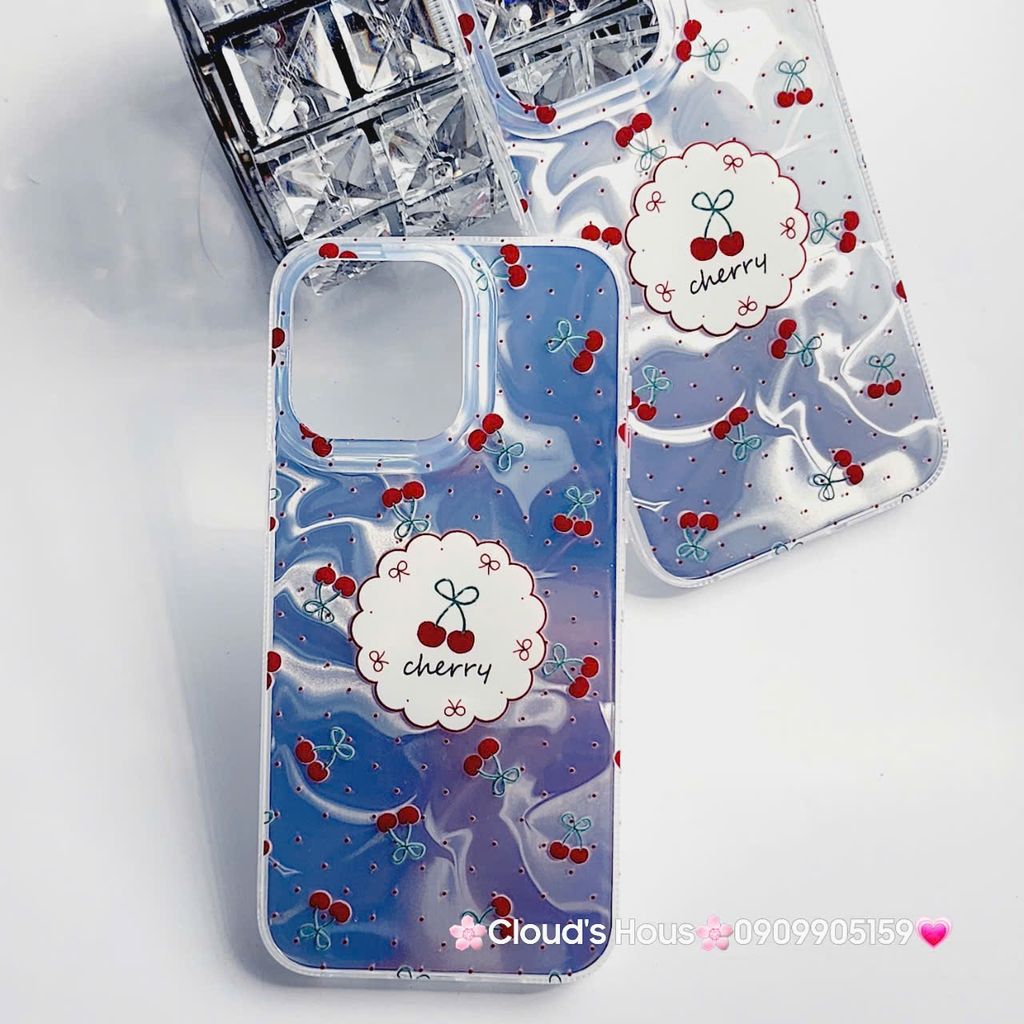 Case Ốp điện thoại iPhone Cherry Ánh Bạc Hologram iPhone 12/13/14/15/Pro/Promax