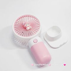 Mini Fan - Quạt Cầm Tay Hồng Melody Kèm đế giá đỡ (Quạt sạc, quạt tích điện)
