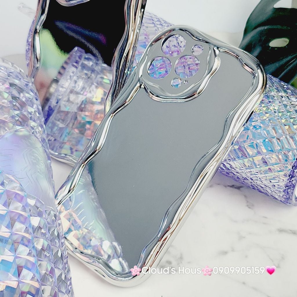 Case Ốp điện thoại iPhone Gương ánh bạc viền gợn sóng iPhone X/XSM/11/12/13/14/15/Pro/Promax