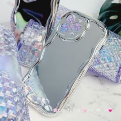 Case Ốp điện thoại iPhone Gương ánh bạc viền gợn sóng iPhone X/XSM/11/12/13/14/15/Pro/Promax