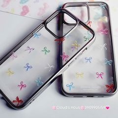 Case Ốp điện thoại iPhone Trong Nơ Nhiều màu viền bạc iPhone 12/13/14/15/Pro/Promax