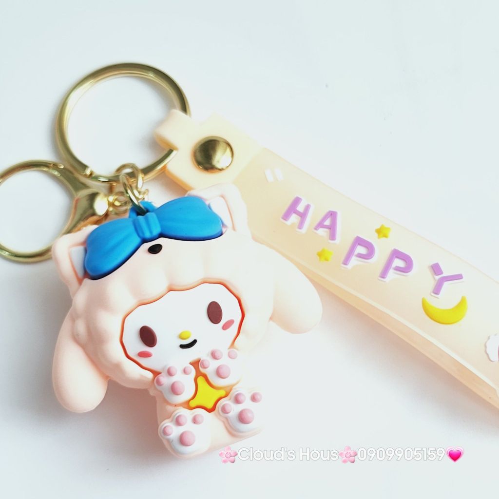 Móc khóa Gấu và Thỏ đầu xù Happy