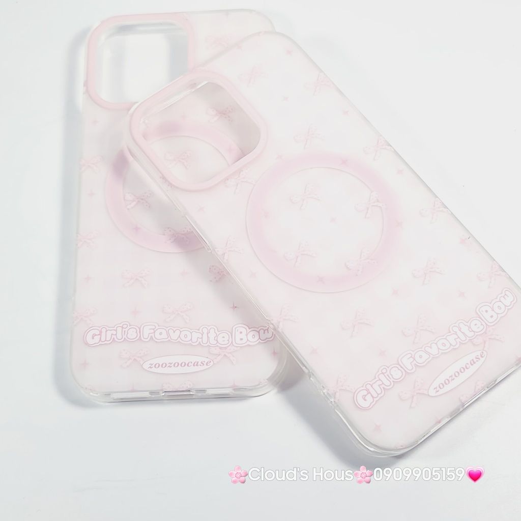 Case Ốp điện thoại iPhone Magsafe Nền Hồng Nơ Hồng Girl's Favorite Bow ZoozooCase iPhone 12/13/14/15/16/Pro/Promax