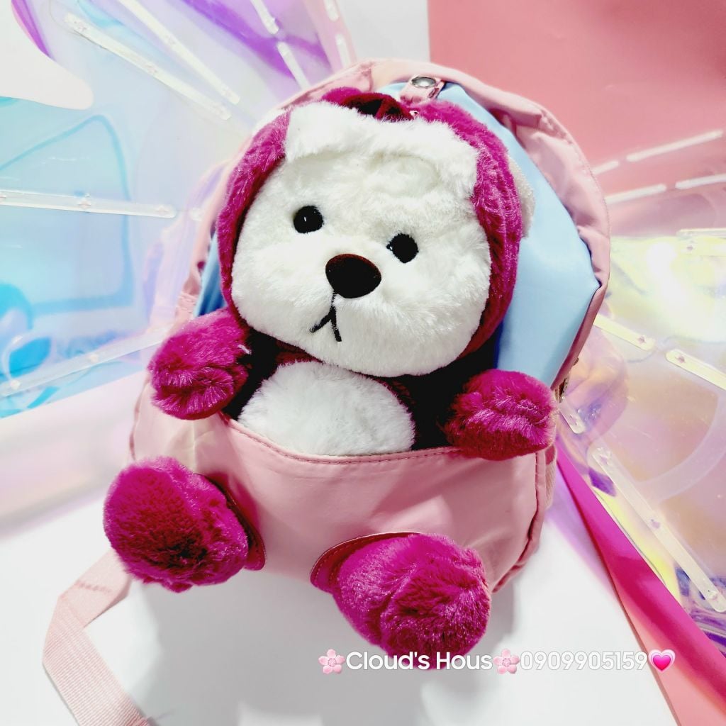Balo Gấu Dâu Lotso Vải dù Gấu Bông nổi