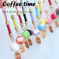 Móc Điện Thoại Móc Túi Phụ Kiện Đẹp Mèo Thần Tài Mini chất liệu sứ