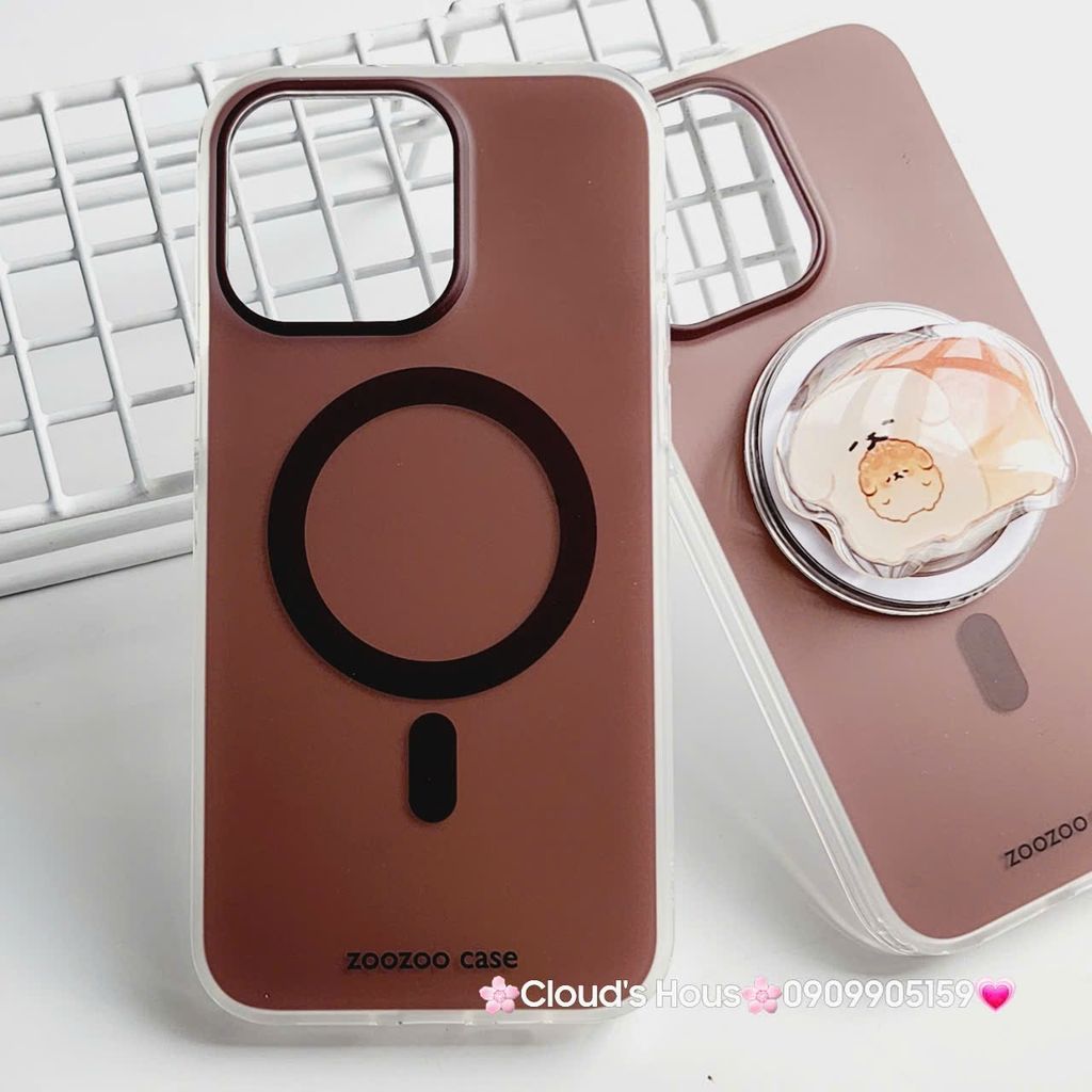 Case Ốp điện thoại iPhone Trong Nhám Magsafe Nâu Zoozoo Case iPhone 12/13/14/15/Pro/Promax