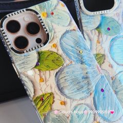 Case Ốp điện thoại iPhone Hoa Xanh To Hologram Nền Vàng iPhone 12/13/14/15/16Pro/Promax