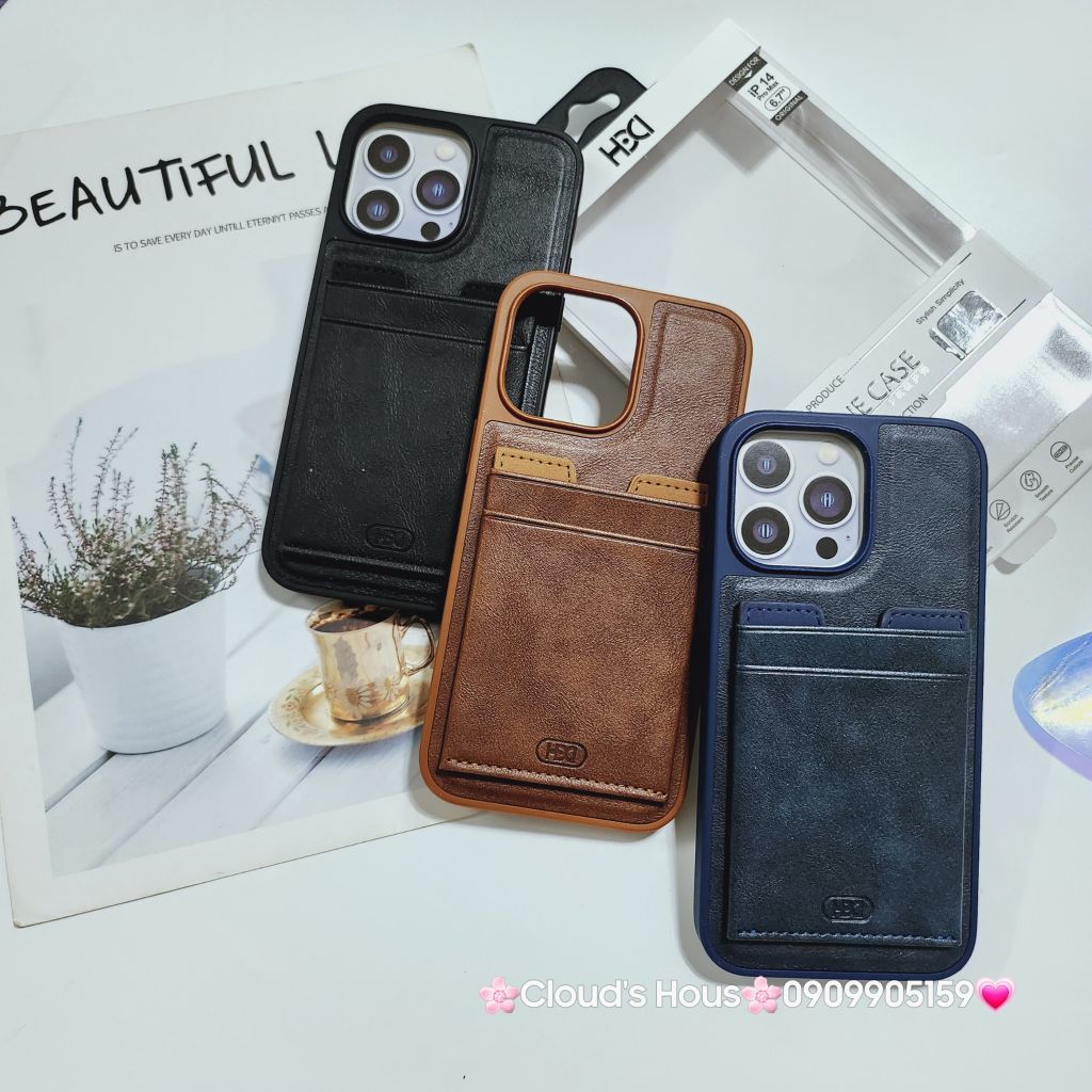 Case Ốp điện thoại iPhone HDD Da Đựng Card Chống dựng iPhone 11/12/13/14/Pro/Promax