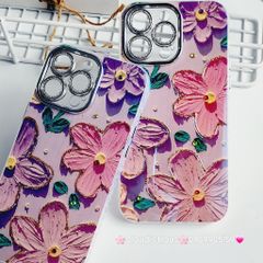 Case Ốp điện thoại iPhone Hoa To Hologram Nền Tím Đính đá Camera iPhone 11/12/13/14/15/Pro/Promax