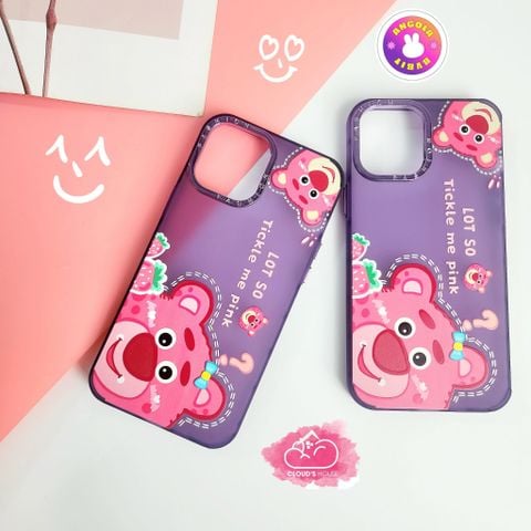 Case Ốp điện thoại iPhone Gấu dâu Lotso Nhám tím viền xi iPhone 11/12/13/14/Plus/Pro/Promax