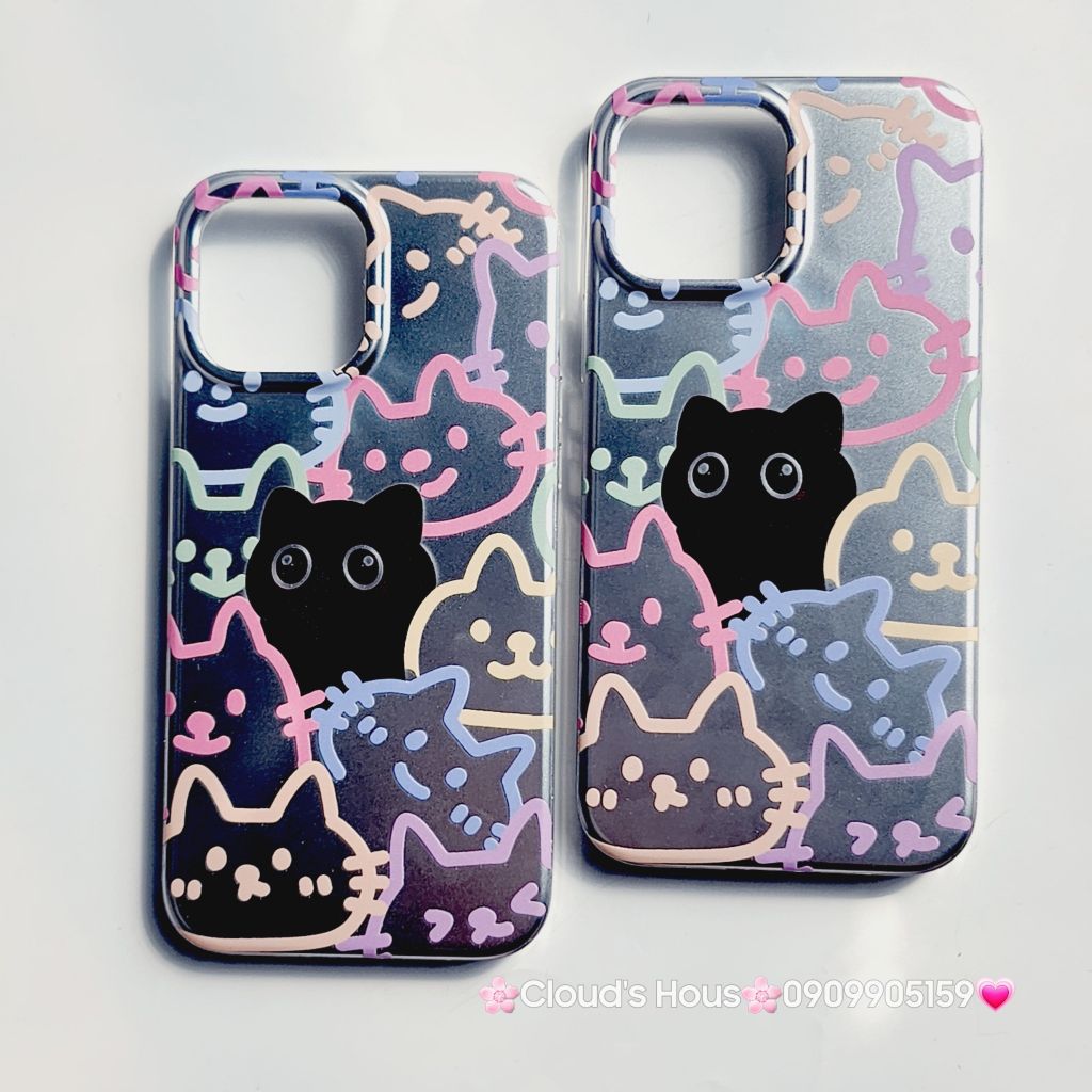 Case Ốp điện thoại iPhone Mèo Đen Hologram Ánh Bạc iPhone 11/12/13/14/15/Pro/Promax