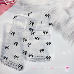Case Ốp điện thoại iPhone Trong Bling Bling nơ đen đính đá lấp la lấp lánh iPhone 11/12/13/14/15/Pro/Promax