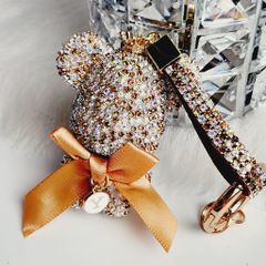 Móc Khóa BearBrick Đính Đá Đeo Nơ Vải Lụa Sang Chảnh (5 màu)