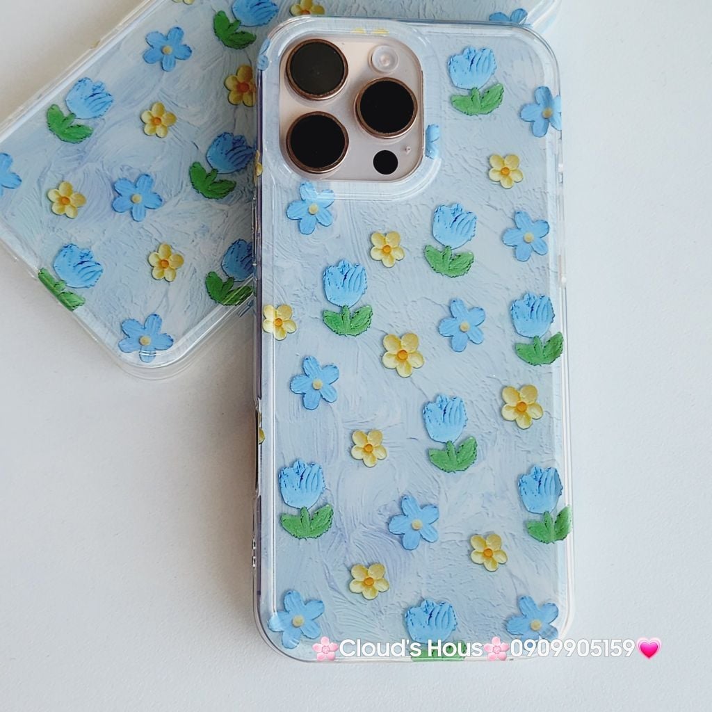 Case Ốp điện thoại iPhone Hoa Xanh dương nhí phôi crytal iPhone 12/13/14/15/16/Pro/Promax