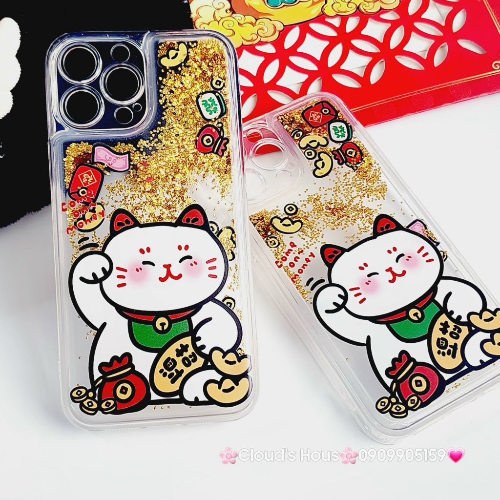 Case Ốp điện thoại iPhone Mèo May Mắn Nước Bling Bling iPhone 11/12/13/14/15/Pro/Promax - TẾT