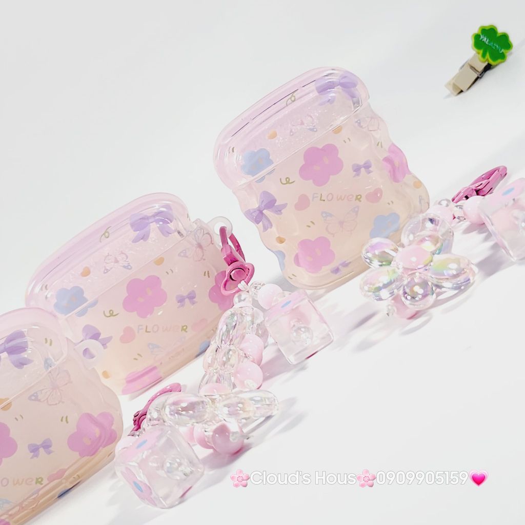 Cover Case Vỏ bảo vệ Airpod Hoa Tulip Trong Phao Gợn Sóng Kèm Charm Airpod 1/2/3/Pro/Pro2