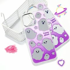 Case Ốp điện thoại iPhone Happy Ghost Tím gương viền mỏng iPhone 11/12/13/14/Pro/Promax