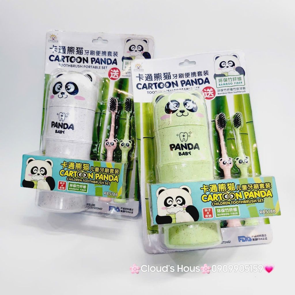 Bàn Chải Kèm Hộp Đựng Panda Bamboo Fiber Cho Bé