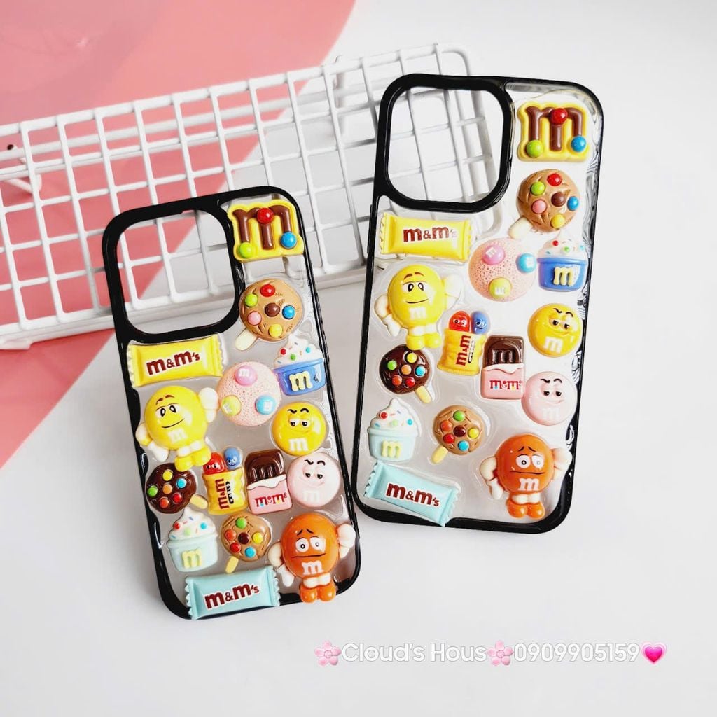 Case Ốp điện thoại iPhone Trong Icon Nổi Kẹo M&M Khổng Lồ iPhone 12/13/14/15/Pro/Promax