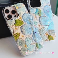 Case Ốp điện thoại iPhone Hoa Xanh To Hologram Nền Vàng iPhone 12/13/14/15/16Pro/Promax