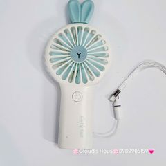 Mini Fan - Quạt Cầm Tay Trắng Tai Thỏ Xanh
