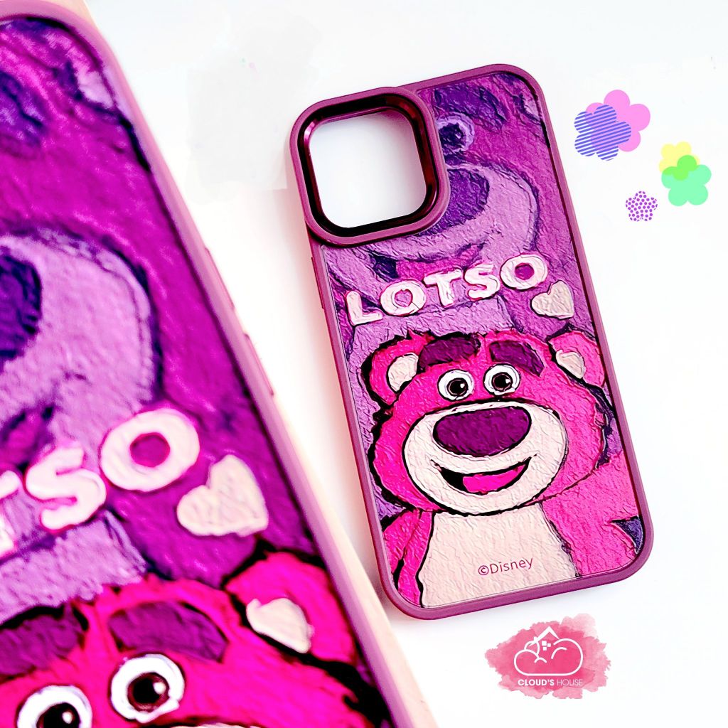 Case Ốp điện thoại iPhone Gấu dâu Lotso Tranh vẽ nhám tím iPhone 11/12/13/14/Pro/Promax
