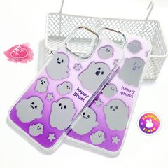Case Ốp điện thoại iPhone Happy Ghost Tím gương viền mỏng iPhone 11/12/13/14/Pro/Promax