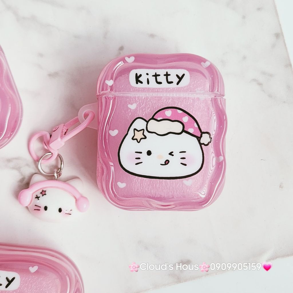 Cover Case Vỏ bảo vệ Airpod Mèo Kitty phao gợn sóng phao gợn sóng Airpod 1/2/3/Pro/Pro2