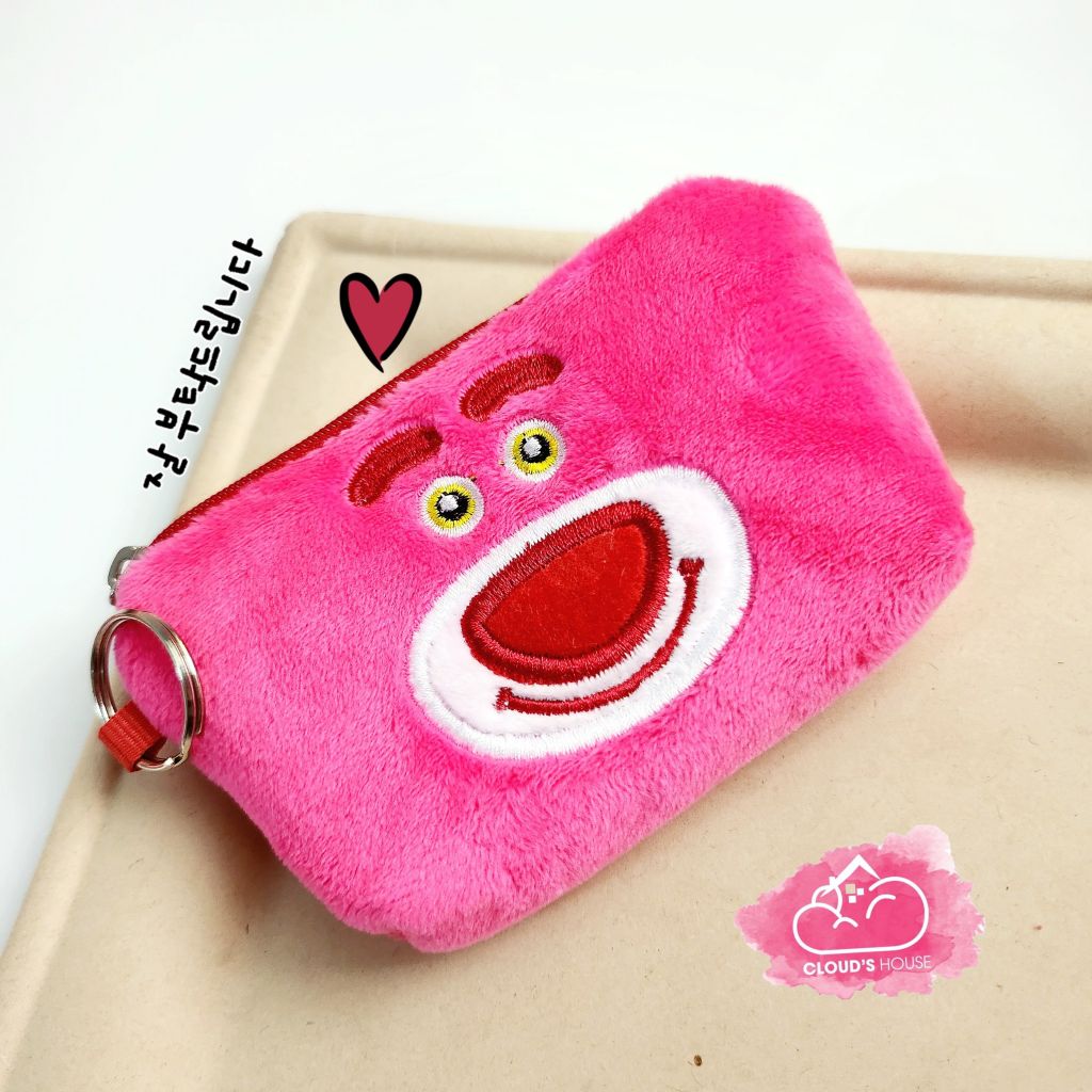 Bóp móc khoá Gấu dâu Lotso Vải bông nhung ( Tặng Kèm Tai Nghe)