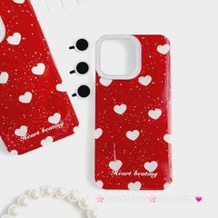 Case Ốp điện thoại iPhone Trái Tim Bạc Nền Đỏ Camera Viền Đính đá kèm bảo vệ Camera iPhone 11/12/13/14/15/Pro/Promax