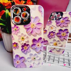 Case Ốp điện thoại iPhone Hoa Hologram Tím - Trắng Nền Trắng Đính đá Camera iPhone 11/12/13/14/15/pro/Promax